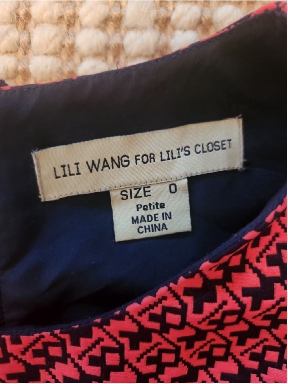 Lili Wang for Lili's Closet Red Navy Designer Geometric Aline Petite Dress Sz 0 - Picture 3 of 9